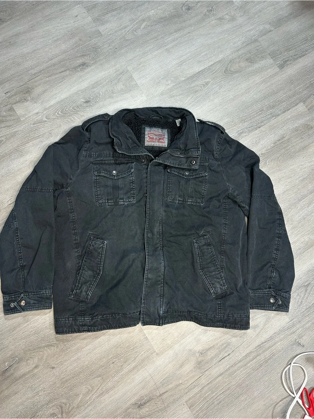Levi Strauss Military Style Full Zip Black Sherpa Lined Jacket Mens Size XL